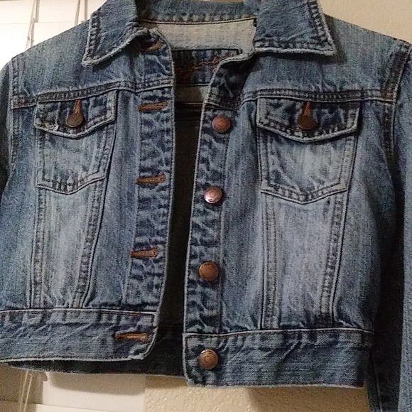Adjustable Cropped Denim Jacket Jean Coats Size M - Picture 5 of 14